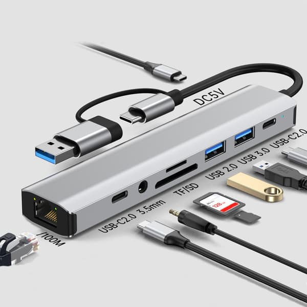 Hurtig 5 Gbps USB C-dockingstation med Ethernet-port og strømforsyning