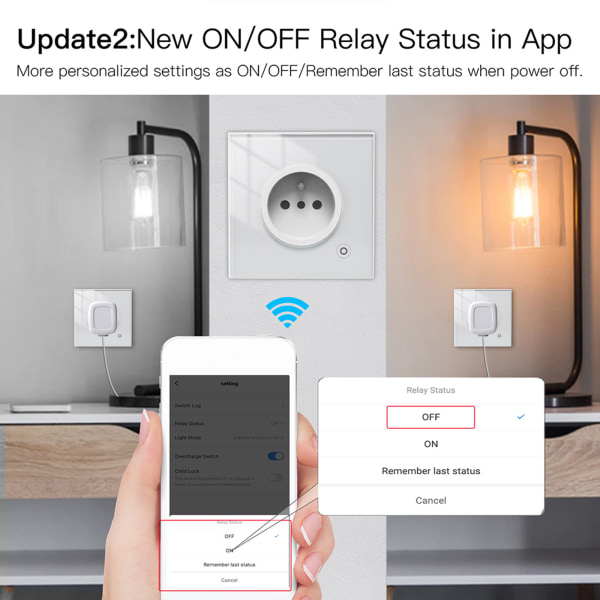 WiFi Tuya för smart vägguttag EU/UK/FR Standard eluttag Plug for Smart Life för Aleax hemövervakningsglas Gray - UK Plug