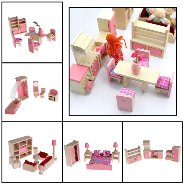 Kid Trämöbler Dockhus Miniatyr 5 set för docka till jul Gif