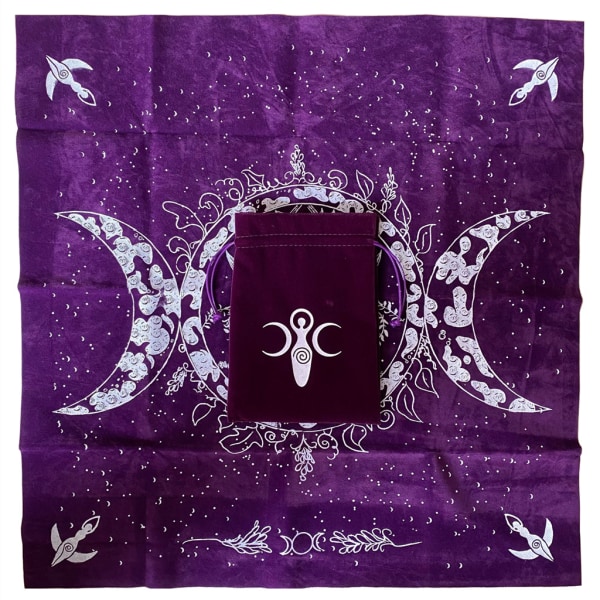 Trippelgudinna Månfaser Astrologi Tarotkort Spådomsduk Sammet 19"×19" med tarotväska Altar Tarotduk Purple - Tablecloths and Bag