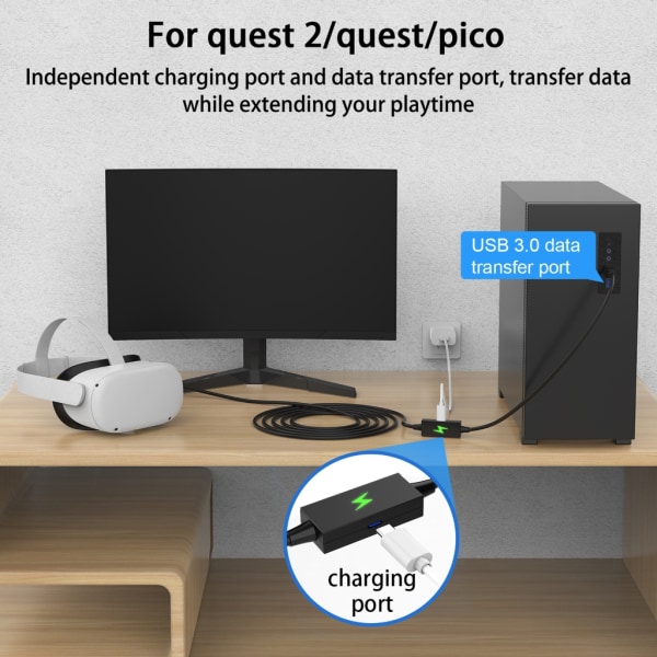 Länksladd 16FT för Quest 2/PICO4/Neo3/ Quest Pro Länk för laddning och datasladd