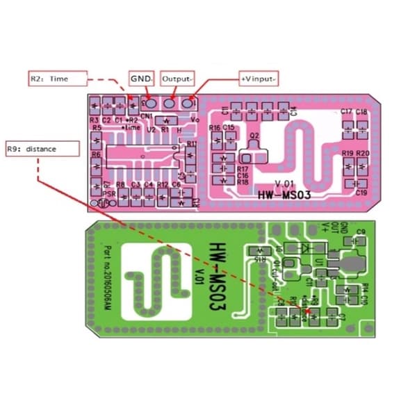 HW-MS03 2.4-5.8GHz Mikrobølge Doppler Bevægelsessensorisk Modul Understøttende