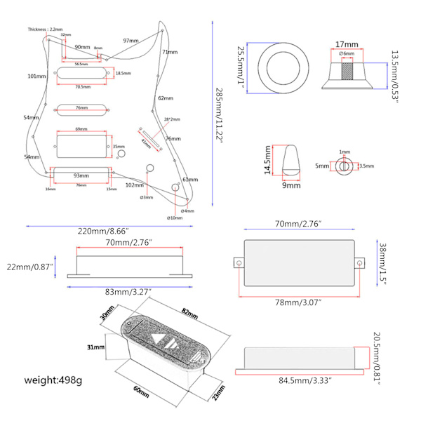 SSH Elektrisk Gitarr Pickguard Humbuckers Förtrådad Repaskydd