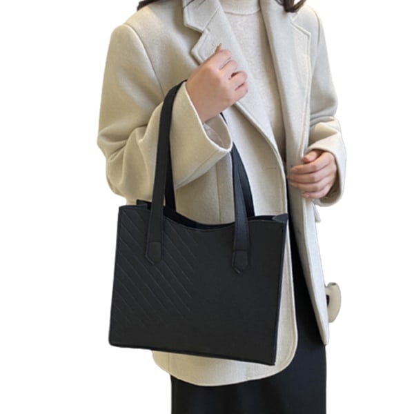Trendig filtväska för damer Rymlig och mångsidig axelväska Handväska Black
