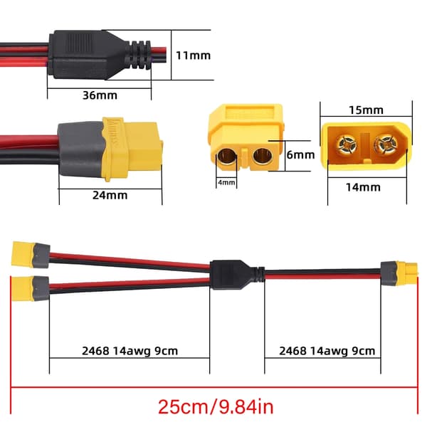 XT60 25 cm Y-ledning med PVC-dækken til almindelig XT60-linjearbejde