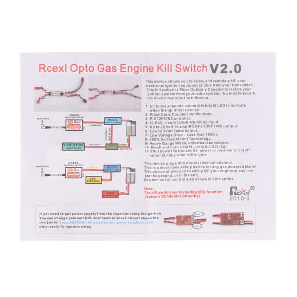 Rcexl Opto Gas Engine Cut Off Switch Flame Out Switch passer til DLA DLE DA