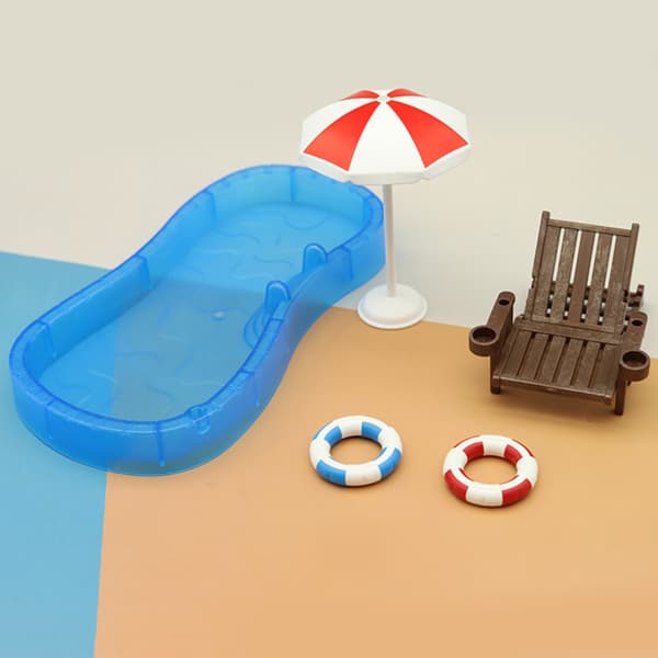 Dockskåp Mini Simulering Pool Strandstol Set Prydnadsleksak Barnpresent
