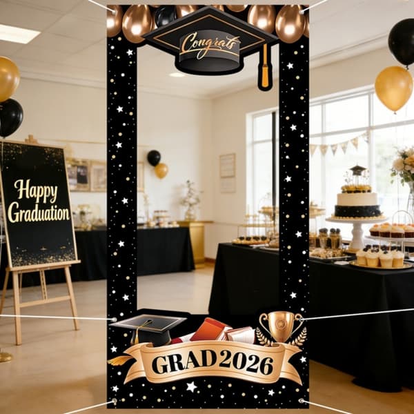 Elegant Sort Guld Dimissionsbaggrund Til Klasse Af 2026 Fotobaggrund