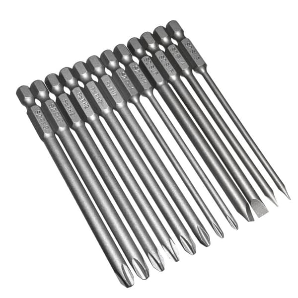 12 st/set legerat stål S2 spårade Phillips skruvmejselbits magnetiska för huvud 100 mm för extra lång