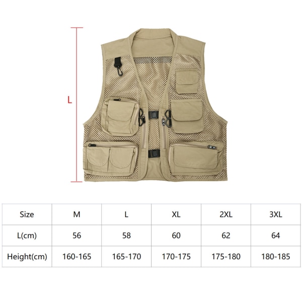 Herr Mesh Multi Fickor Väst Sommar Mesh Andas Fotografering Väst Khaki XXL