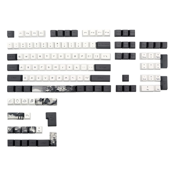 124 PCS Ink Lotus Keycap Set PBT OEM Profile Standard Sublimation Process Keycap