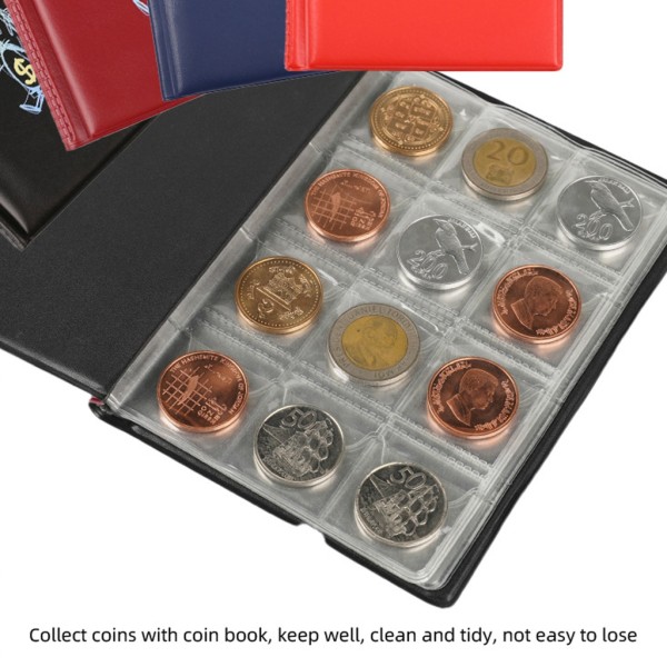 Coin Collector Album 120 Pocket Coin Storage Album Møntsamlingsbog Dark red - 3