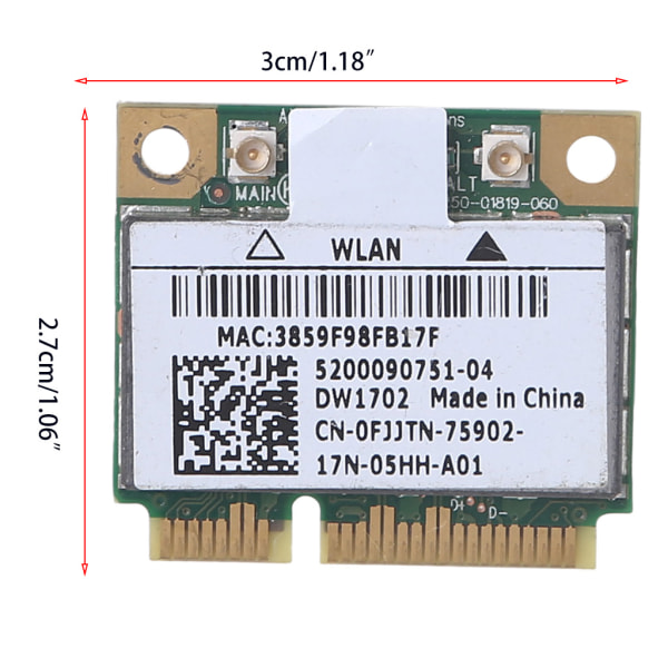 För Dell DW1702 Atheros AR5B195 trådlöst och BT WiFi-kort