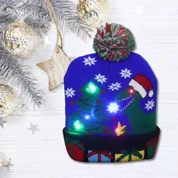 LED Julehat Lysende Julehat Dinosaur Grim Hat Unisex Strikket Hue