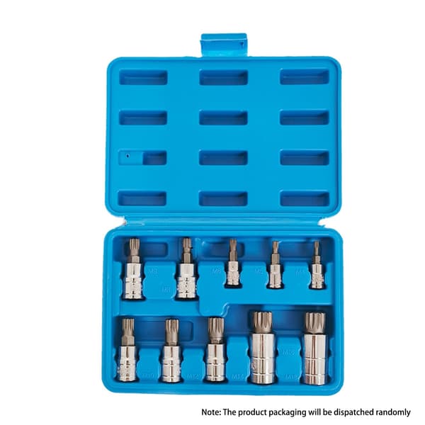 Socketadapter 10 stk. 12-punkts trippel firkant spline bit socket sett for bil