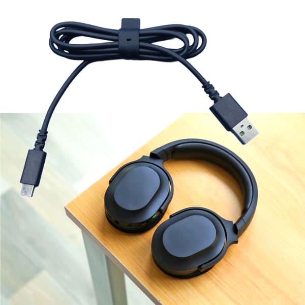 Svart USB-A til C-port ladekabel, erstatningsledning