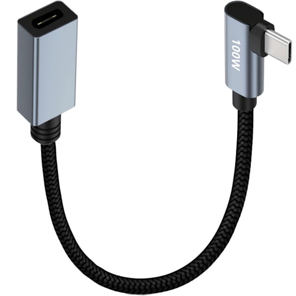 Højrevinklet USB C forlængerkabel 90 grader 480 Mbps USB-C 2.0 han til hun videoledning, L-form type C forlænger