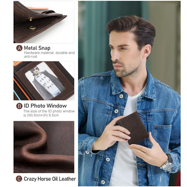 för Head Layer Kohud Plånbok Herr Kort plånbok RFID Stöldskyddsborste Trifold Wall