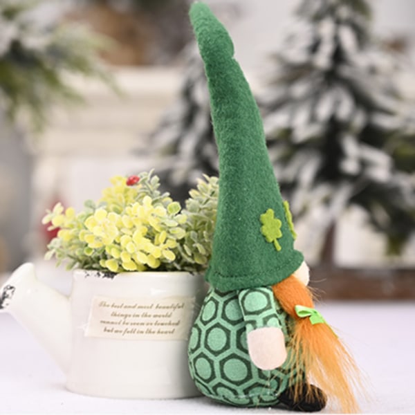 Irish March Festiva Day Gnome Leprechaun Shamrock Handgjorda svenska Tomte Plyschleksaker för Doll Hushållsprydnader null - A