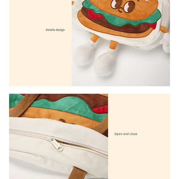 Funny Personality Håndtaske Hamburger Pung Holder Everywhere Taske med rem White With feet
