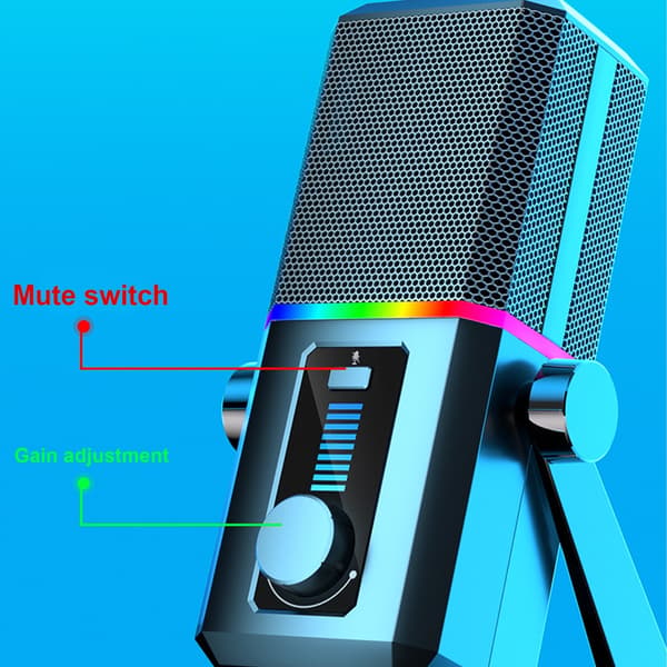 USB Mikrofon Unidirectional Mic Én Knapp Lydkontroll Mikrofon