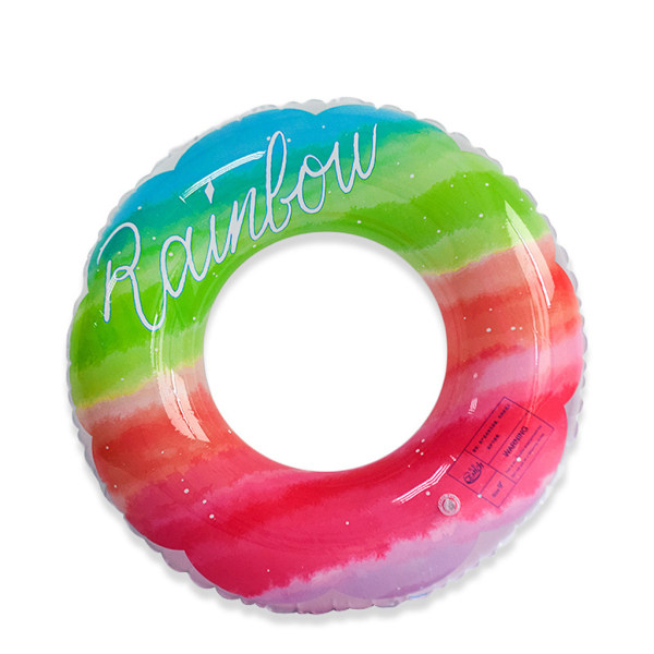 Børn voksen oppustelig svømmecirkel fortykket pvc regnbuemønster svømmecirkel swimmingpool legetøj vand til sæde til