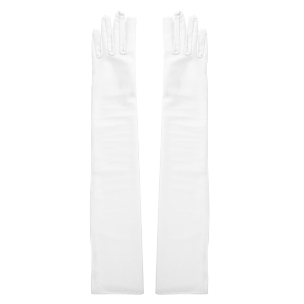 Kvinnor Dam Arm Finger Långa Armbågshandskar Festklänning Prom Bröllop Satin Handskar White