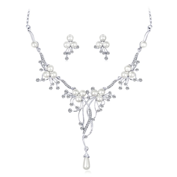 2 st/ set Delicate Stud örhängen Imitation Pearl Floral Necklace All-match