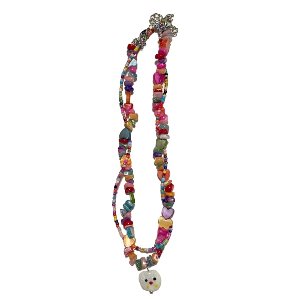 Dubbla lager staplade pärlor Cat Choker färgglada halsband för kvinnor flicka presenter White