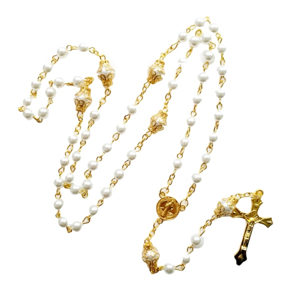 Vintage Pearl Beads Rosenkranshalsband Jesus Kristus krucifix för korshängande Halsband för kvinnor Smycken Charm Böngåvor