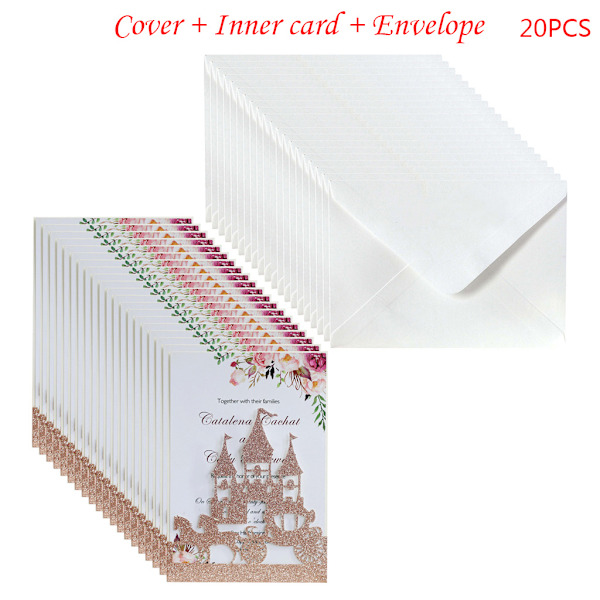 20x hääkutsukortti Glitter Hollow Castle Invite Envelope Morsiussuihku