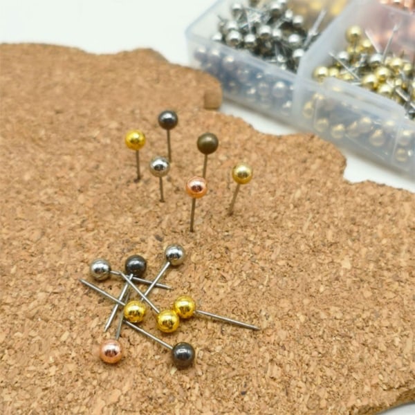 480/500 stycken Kulformade trycknålar Metalliska nålar Kartnålar för korkbräda, metalliska sömnadsnålar för tygsömnad Gold