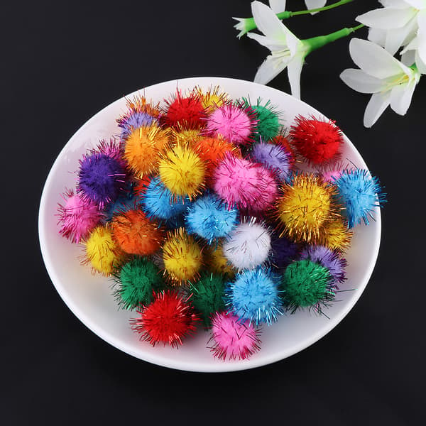 100 stk. 25 mm Mini Fluffy Bløde Pomponer Glitterkugle Håndlavede Børnelegetøj DI
