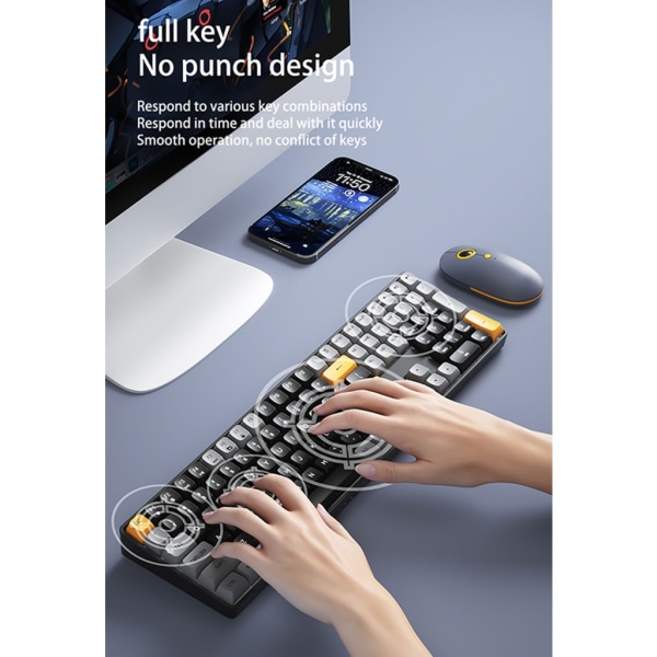 A108 Mekaniskt tangentbord 110 nycklar PBT Keycap 2,4Ghz trådlöst tangentbord Hotswap Gaming Mekaniskt tangentbord Uppladdningsbart Yellow axis - B