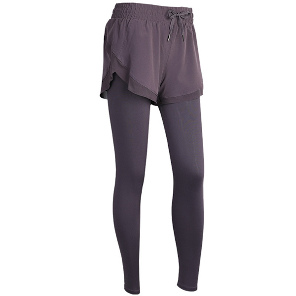 Womens High Rise 2 In 1 Tight Sports Leggings med Shorts Dragsko Midja Solid Färg Fitness Löpning Yoga Träning Långa Byxor Green S