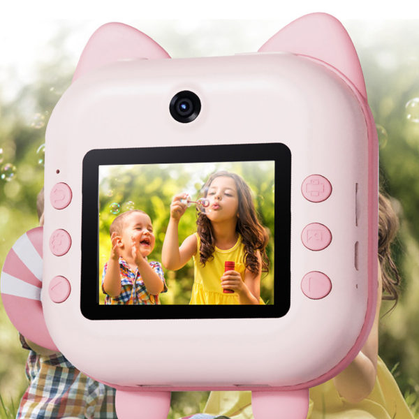 Bärbar thermal Mini tecknad digitalkamera för barn med cover Bra present till flicka White