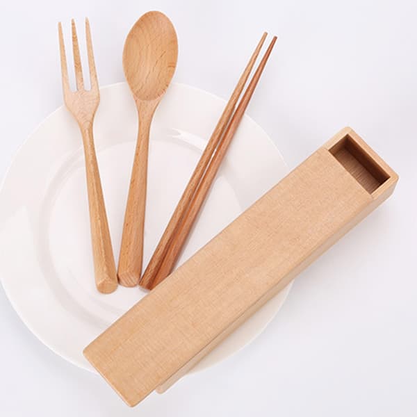 Multifunktionellt Träbestickset 3 Delar Lunchlådekompis Lätt att Bära