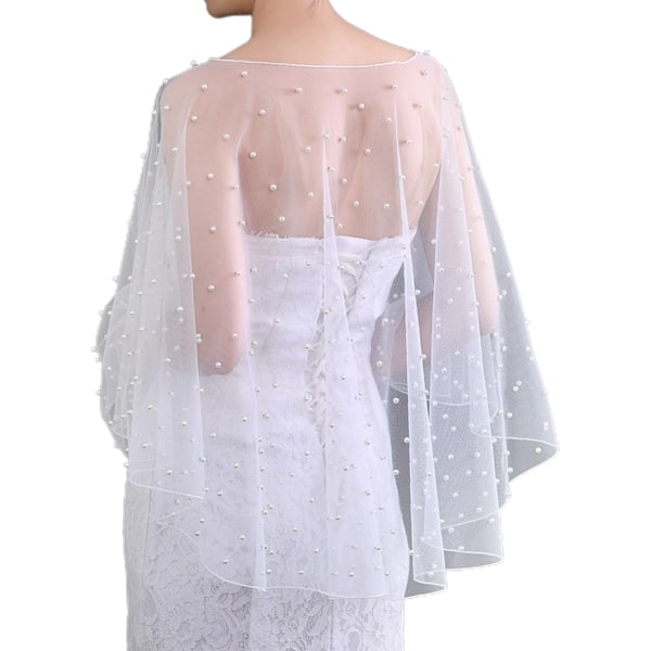 Bryllupstilbehør Bolero Brudekappe Perler Bryllupskap Kort Foran Lang Bak Kvinner Wrap Cape Evening Wrap Sjal
