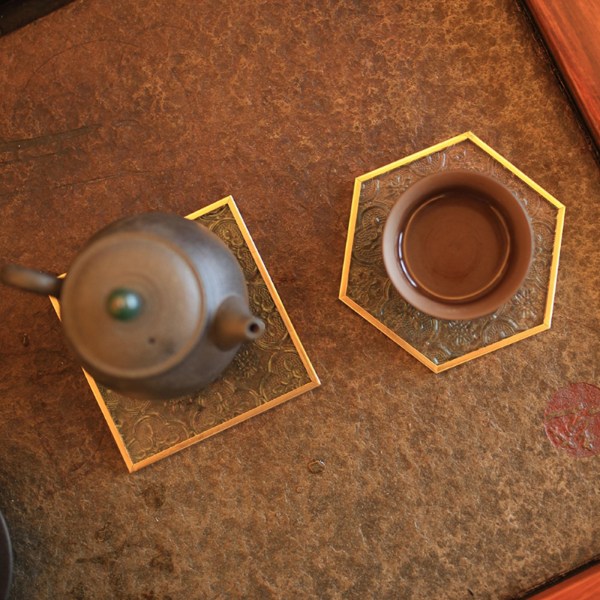 Nordisk stil präglade glasunderlägg Modern metallram Värmeisoleringsdyna Halkfri kaffemugghållare bordstablett null - 1 L