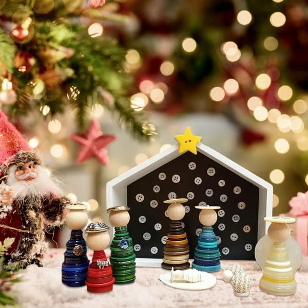 Julekrybbe Scene Håndværk Knapsæt DIY Knap Julepynt Sæt