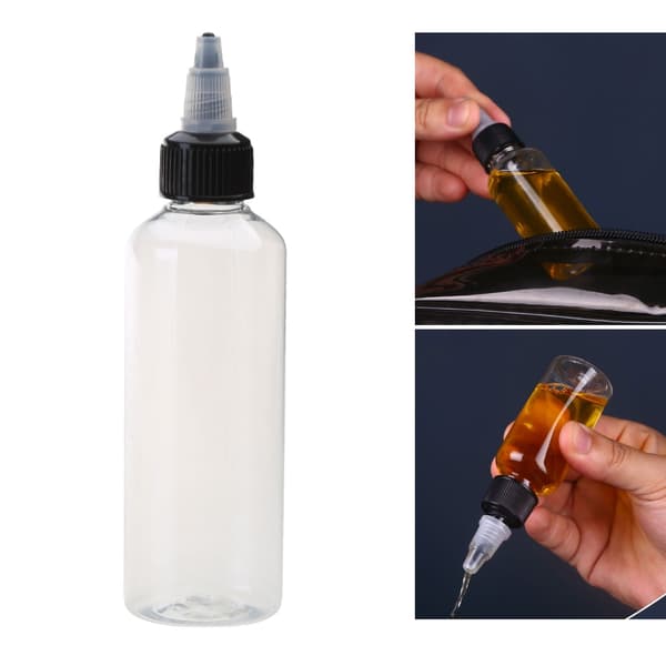 Förpackning med 10 Plastklämflaskor 100ml Fyrkantiga Flaskor med Spetsigt Lock