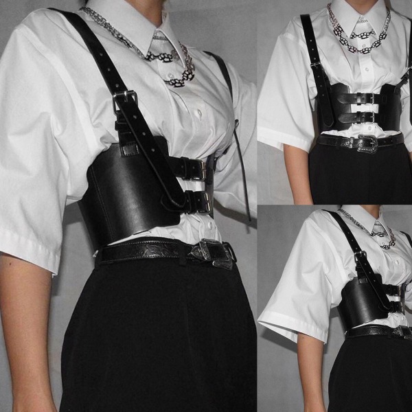 Dam sexigt konstläder midjebälte Crop Top Väst Harajuku Gothic Punk Sele Rem Vintage Steampunk Justerbar Underbyst Korsett Cincher