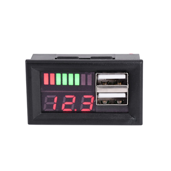 12V LED Panel Digital Voltmeter Dual USB Voltage Display Meter for Motorsykkel