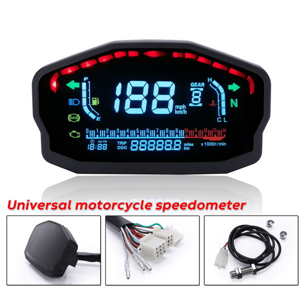 Enkel installation Motorcykel Vattentermometer Digital hastighetsmätare Bränslemätare för de flesta motorcyklar null - 1