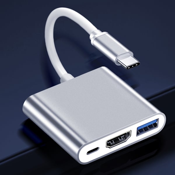 3-i-1 USB-C til USB3.0+HDMIs+PD100W Adapter for hurtiglading og 5 Gbps data