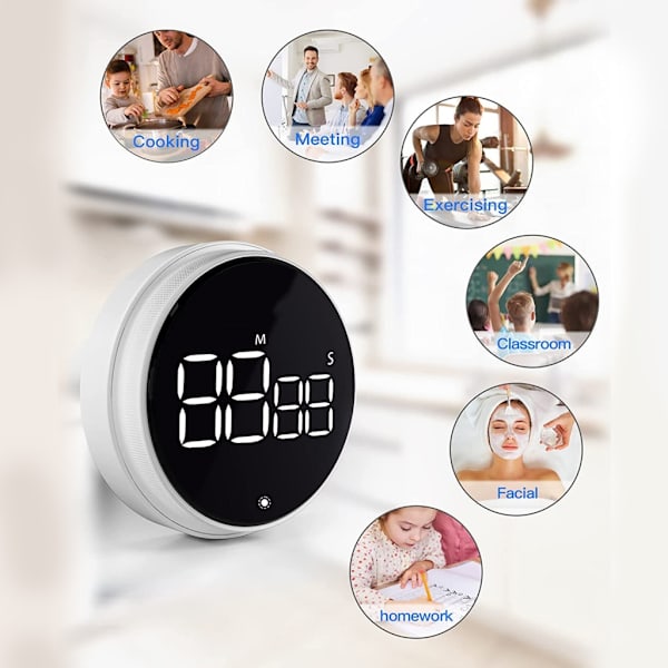 Magnetisk digital timer - Kökstimer med roterande timer för matlagning, studier och träning White