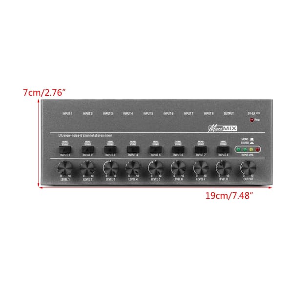 8-vejs Audio Mixer Stereo Professionel Lydmixer 5V 2A Type-C Interface