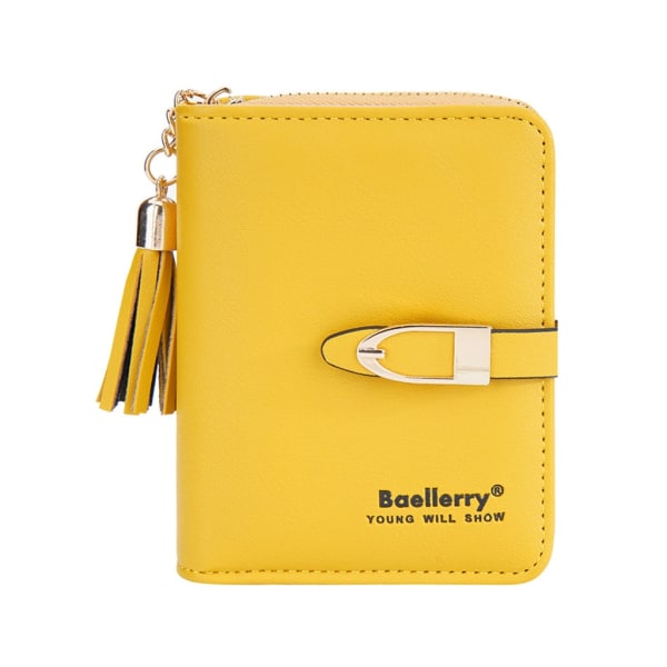 PU skinn kvinner kort lommebok glidelås mynt lommebok mote kredittkort holder Yellow