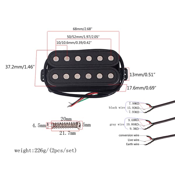 6-strängad elektrisk gitarr pickup set gitarr pickup cover transducer hals bro