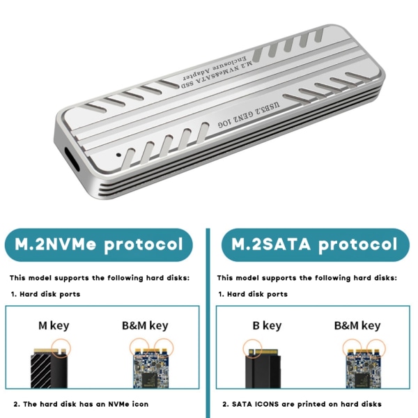 Stöd för M2 hårddiskbox NVME /Sata Dual-protocol 10Gbps Mobil hårddiskhölje RTL9210B Chip-Control USB3.2 Type-C